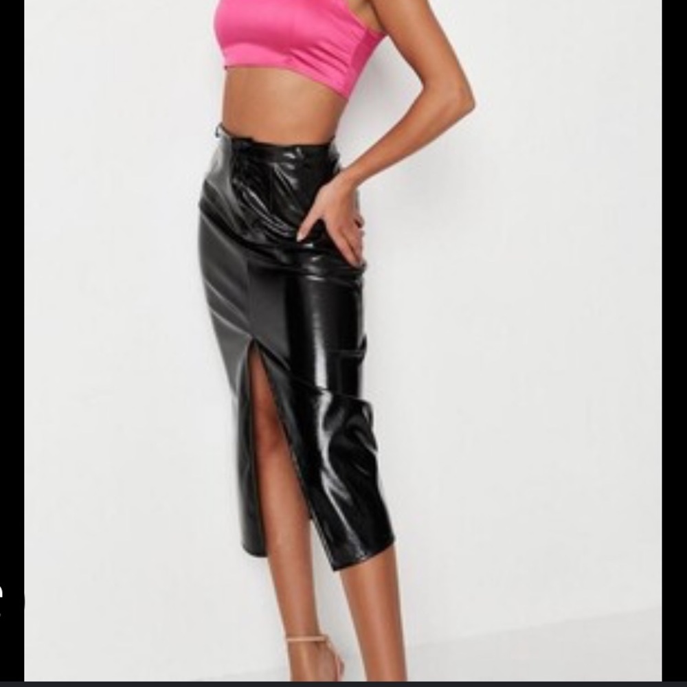 VINYL SPLIT FRONT MIDI SKIRT